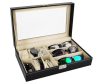 Cutie decorativa pentru ceasuri si glasses, piele, neagra