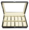 Cutie ceas estetica, din piele ecologica, cu 12 compartimente, neagra