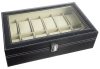 Cutie ceas estetica, din piele ecologica, cu 12 compartimente, neagra