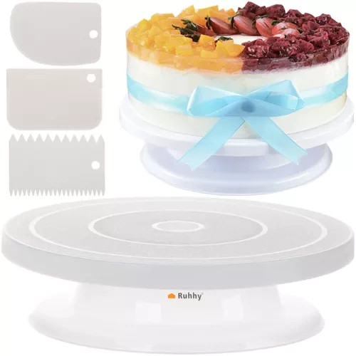 Farfurie rotativa, 3 spatula pentru decor tort, alb