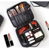 Geanta cosmetica profesionale cu perete lateral ranforsat, fermoar si manere, neagra